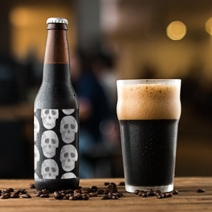 怖いスカル黒と白のパターン ハッピーハローウィン ビールラベル