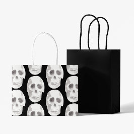怖いスカル黒と白のパターン|ハッピーハローウィン ラージペーパーバッグ
