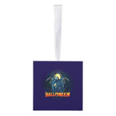 怖いスケルトンの夜ハロウィーン、私のハロウィンムード。 キューブオーナメント (右)