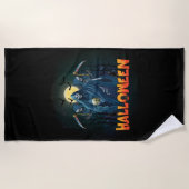 怖いスケルトンの夜ハロウィーン、私のハロウィンムード。 ビーチタオル (正面)