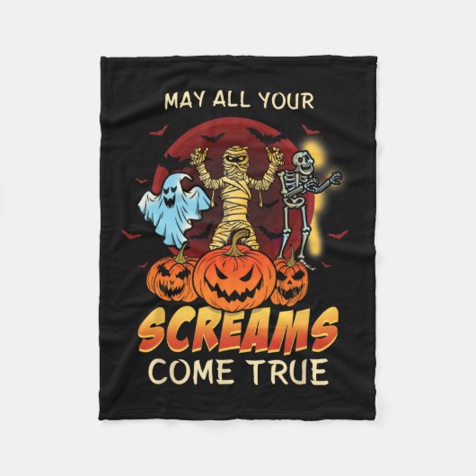 怖いスケルトンモンスターズおもしろい幽霊レイジークリーピーハ フリースブランケット (正面)