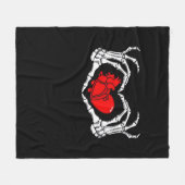 怖いスケルトン手と赤いハート不気味不気味V フリースブランケット (正面(横))