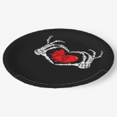 怖いスケルトン手と赤いハート不気味不気味V ペーパープレート (アングル)