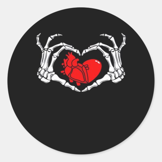 怖いスケルトン手と赤いハート不気味不気味V ラウンドシール (正面)