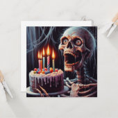 怖いスケルトン誕生日折り返しグリーティングカード カード (正面/裏面インサイチュ)
