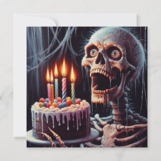 怖いスケルトン誕生日折り返しグリーティングカード カード