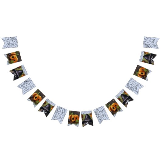 怖いスケルトン魔女の不気味なハローウィンパーティ バンティングフラッグ (全)