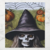 怖いスケルトン魔女の不気味なハローウィンパーティ ワインラベル (シングルラベル)