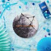 怖いスパイダーウェブハッピーハローウィン名前をカスタムする ペーパープレート (パーティー)