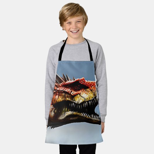 怖いスピノサウルス恐竜、キッズエプロン エプロン (着用した状態)