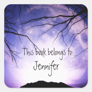 怖いスプックムーンフォレストツリーズナイトスカイ蔵書票 スクエアシール