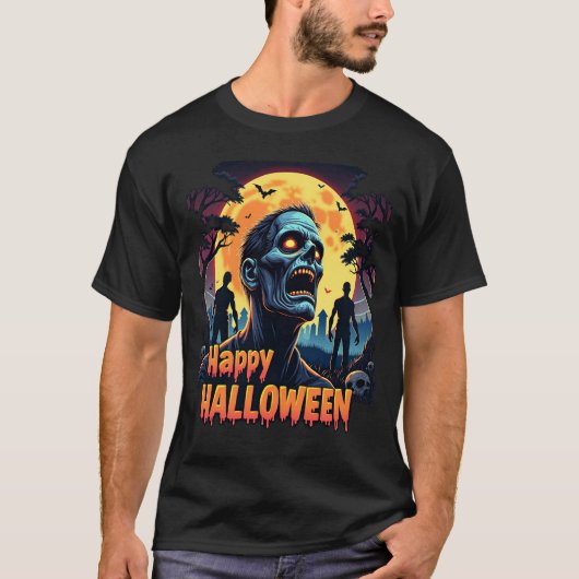 怖いゾンビハロウィンムーンシャツ Tシャツ (正面)