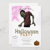 怖いゾンビピンク稲妻幽霊ハローウィンパーティ 招待状 (正面/裏面)