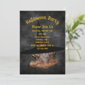 怖いトカゲの顔が魔女の帽子をかぶったハロウィン 招待状 (スタンド正面)