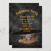 怖いトカゲの顔が魔女の帽子をかぶったハロウィン 招待状 (正面/裏面)