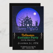 怖いナイトハウス幽霊のよく出るスターズブラックハロウィン 招待状 (正面/裏面)
