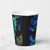 怖いネオンティール（緑がかった色）スカルハロウィーン名日付 紙コップ (右)