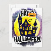 怖いハッピーハローウィンナイトレイヴンこうもり魔女 ポストカード (正面/裏面)