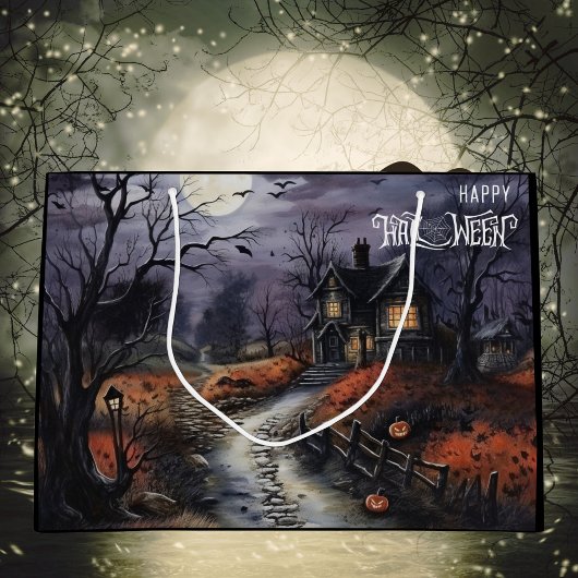 怖いハッピーハローウィン幽霊のよく出るハウス ラージペーパーバッグ