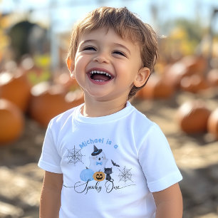 怖いハロウィンのお誕生日青いブー ベビーTシャツ
