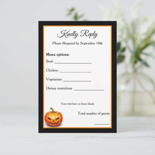 怖いハロウィンのかぼちゃの結婚式の出欠確認カード オプションB サンキューカード (スタンド正面)
