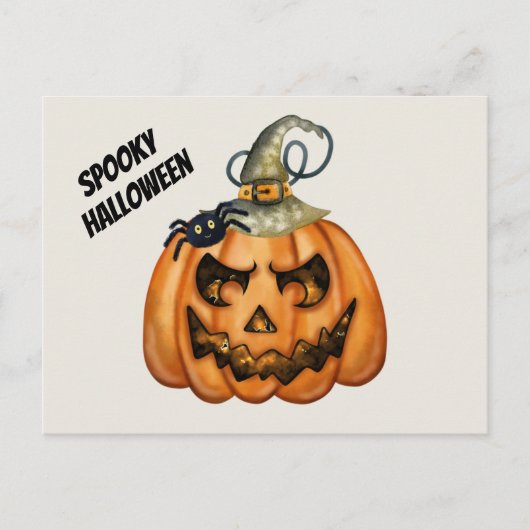 怖いハロウィンのカボチャとクモ ポストカード (正面)