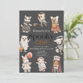 怖いハロウィンの動物たち 1歳の誕生日 招待状 (スタンド正面)