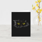 怖いハロウィンの黒猫が顔を覗かせるペット好き カード (黄色い花)