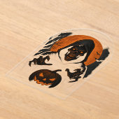 怖いハロウィンウィザード – 不気味なフード付きスカル アクリル招待状 (レイダウン)