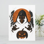 怖いハロウィンウィザード – 不気味なフード付きスカル カード (スタンド正面)