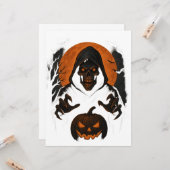 怖いハロウィンウィザード – 不気味なフード付きスカル カード (正面/裏面インサイチュ)