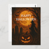 怖いハロウィンカボチャ魔女の怖い夜 ポストカード (正面/裏面)