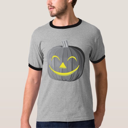 怖いハロウィンカボチャ黒と白のTシャツ Tシャツ (正面)