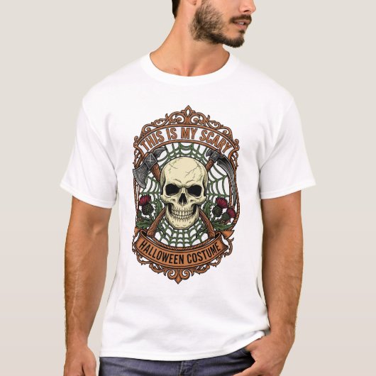 怖いハロウィンコスチューム ドクロ クモの巣 Tシャツ (正面)