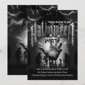 怖いハロウィンパーティーのゾンビ 黒い怖い夜 招待状 (正面/裏面)