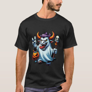 怖いハロウィン牛おばけのスプーキーキャンディバッグ Tシャツ