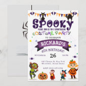 怖いハロウィン衣装の子供の誕生日パーティー 招待状 (正面/裏面)