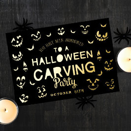 怖いハロウィーンのカボチャのちょうちんかぼちゃハロウィンカービング 箔招待状