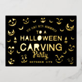 怖いハロウィーンのカボチャのちょうちんかぼちゃハロウィンカービング 箔招待状 (正面)