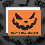 怖いハロウィーンのカボチャのちょうちんカスタムオレンジハッピーハローウィン ポストカード<br><div class="desc">この不気味なオレンジ色のハロウィーンの葉書は、笑顔のクールハロウィーンのカボチャのちょうちんとあなたの独自のパーソナライズされた文字を備えている。かわいい怖いカスタムはがき。</div>