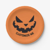 怖いハロウィーンのカボチャのちょうちんカスタムオレンジハローウィンパーティ ペーパープレート (正面)