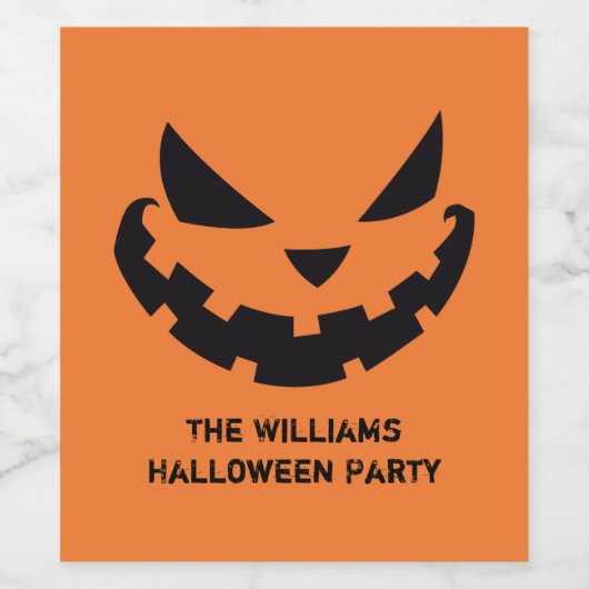 怖いハロウィーンのカボチャのちょうちんカスタムオレンジハローウィンパーティ ワインラベル (シングルラベル)