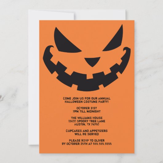 怖いハロウィーンのカボチャのちょうちんカスタムオレンジハローウィンパーティ 招待状 (正面)
