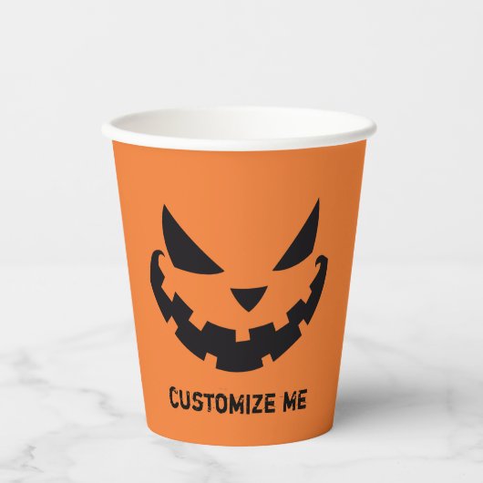 怖いハロウィーンのカボチャのちょうちんカスタムオレンジハローウィンパーティ 紙コップ (正面)