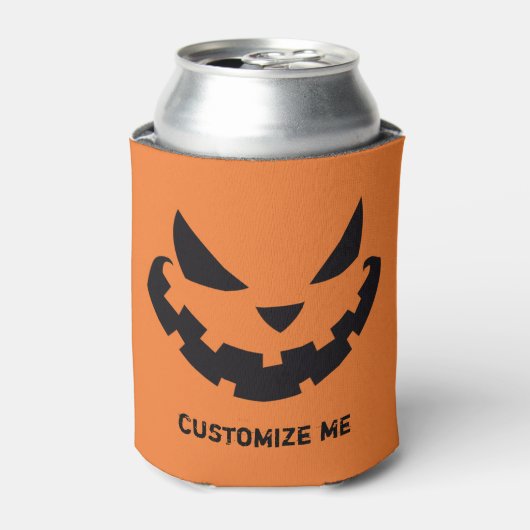 怖いハロウィーンのカボチャのちょうちんカスタムオレンジハローウィンパーティ 缶クーラー (缶正面)