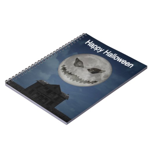 怖いハロウィーンのカボチャのちょうちんハロウィンムーン ノートブック (左側)