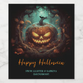 怖いハロウィーンのカボチャのちょうちんハロウィーン ワインラベル (シングルラベル)