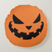 怖いハロウィーンのカボチャのちょうちん顔オレンジハロウィーン ラウンドクッション (正面)