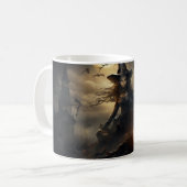 怖いハロウィーンのカボチャ、黒猫、魔女 コーヒーマグカップ (正面左)