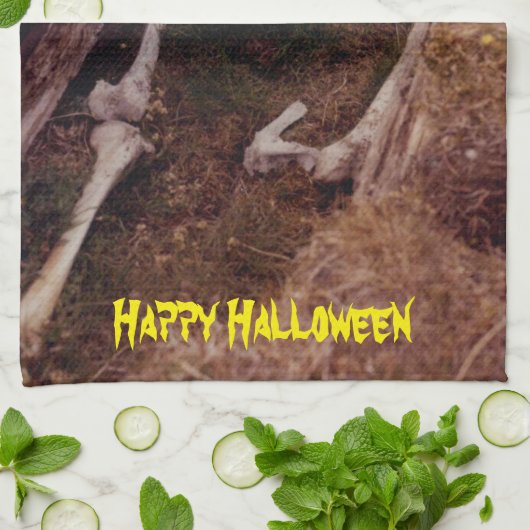怖いハロウィーンのスケルトンの骨墓地が設計 キッチンタオル (折り畳み)